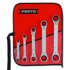 PROTO, 5 Piece Offset Reversible Ratcheting Box Wrench Set - 6 And 12 Point