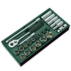SATA, 1/2" Drive 6 Point SAE Socket Tray Set, 25 PCS
