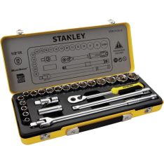 STANLEY, 24 Pcs 1/2" 12 Points Socket Set In Metal Box